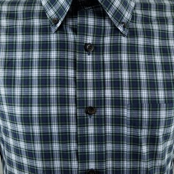 LL BEAN Mens Blue Green Plaid Cotton Sz Medium - Picture 2 of 8